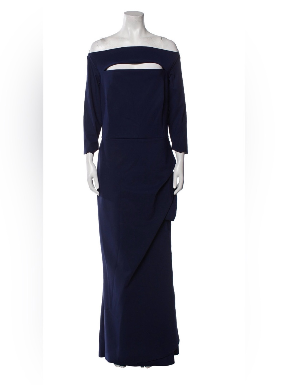 Chiara Boni Navy Off-Shoulder Long Sleeve Maxi Dress with Chest Cutout